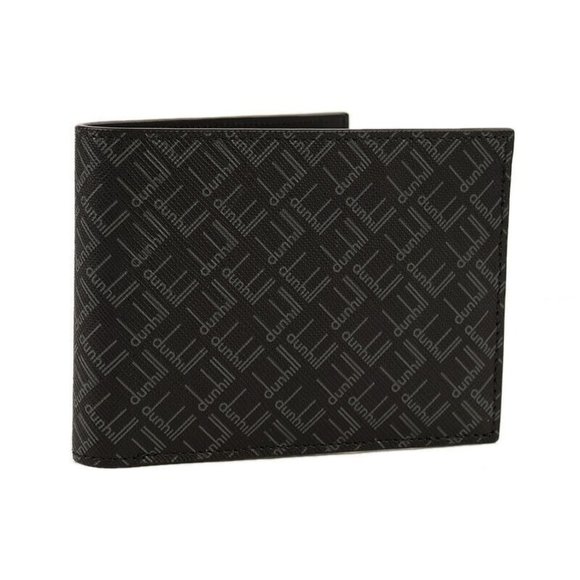 DUNHILL Mens Black Gray SIGNATURE LOGO Leather Canvas Billfold Wallet Italy NEW